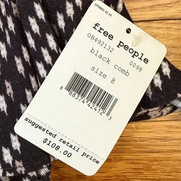 Free People Paper Flower Single Ruffle Black Print A-Line Mini Dress -Size 8 NWT - Picture 3 of 6